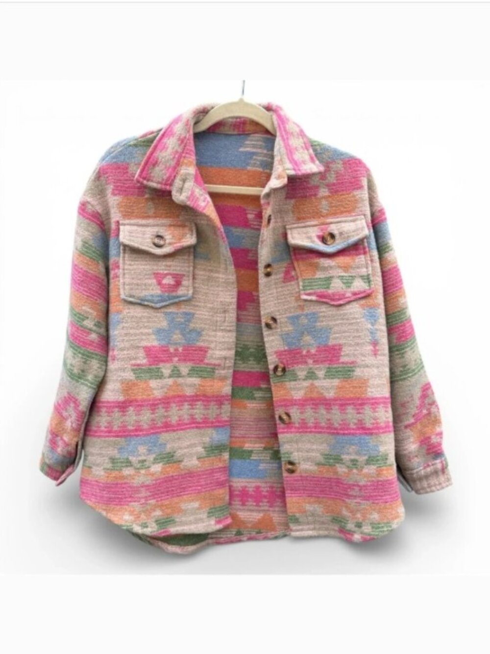 Pastel Aztec Utility Shacket - Multicolor - Picture 2 of 9